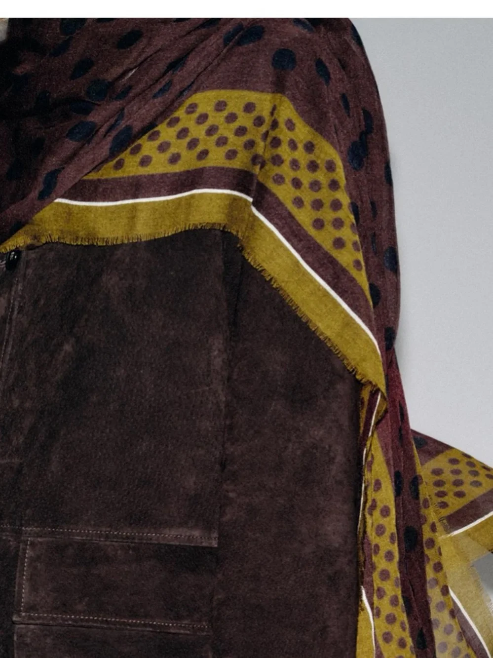 Zara Brown Scarf with Olive Polka Dot Border